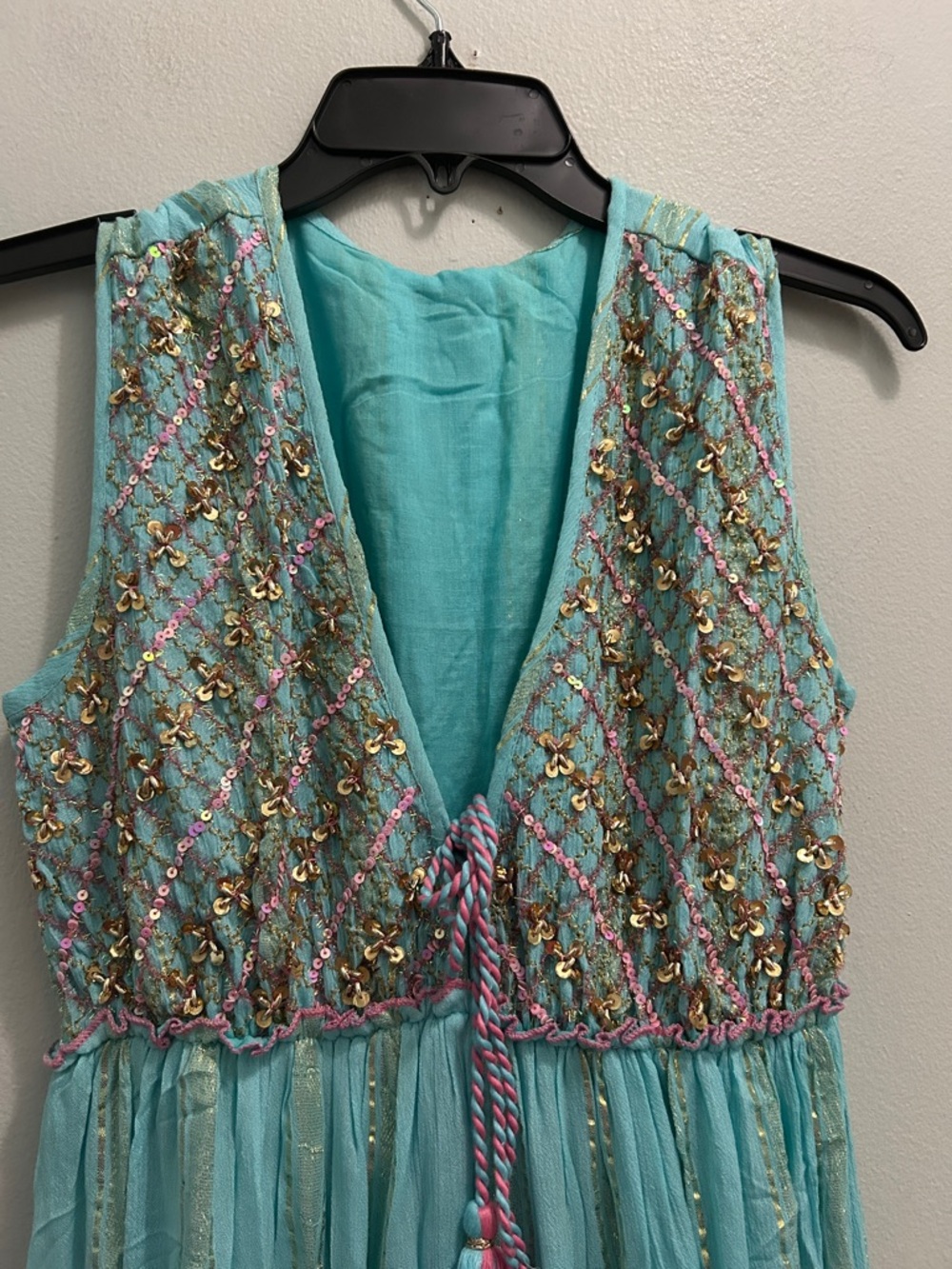 Boho Hand Embroidered Tiered Maxi Dress in Magenta - Picture 5 of 8